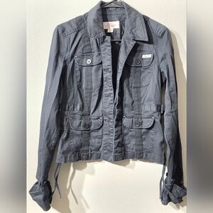 ​Plugg Black/Dark Gray Military Style Utility Jacket Women's M Cargo Pockets Tie